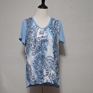 DG2 by Diane Gilman Blue and White Paisley Tee